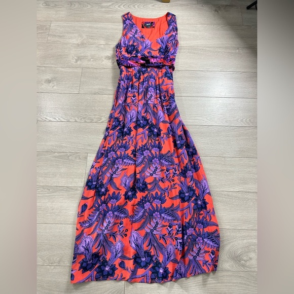 Anthropologie Maeve Macie Maxi Dress Jungle Floral Coral Purple - Picture 4 of 13